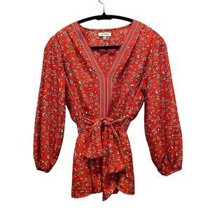 Red Max Studio Floral Blouse - Women's Small - Cinched